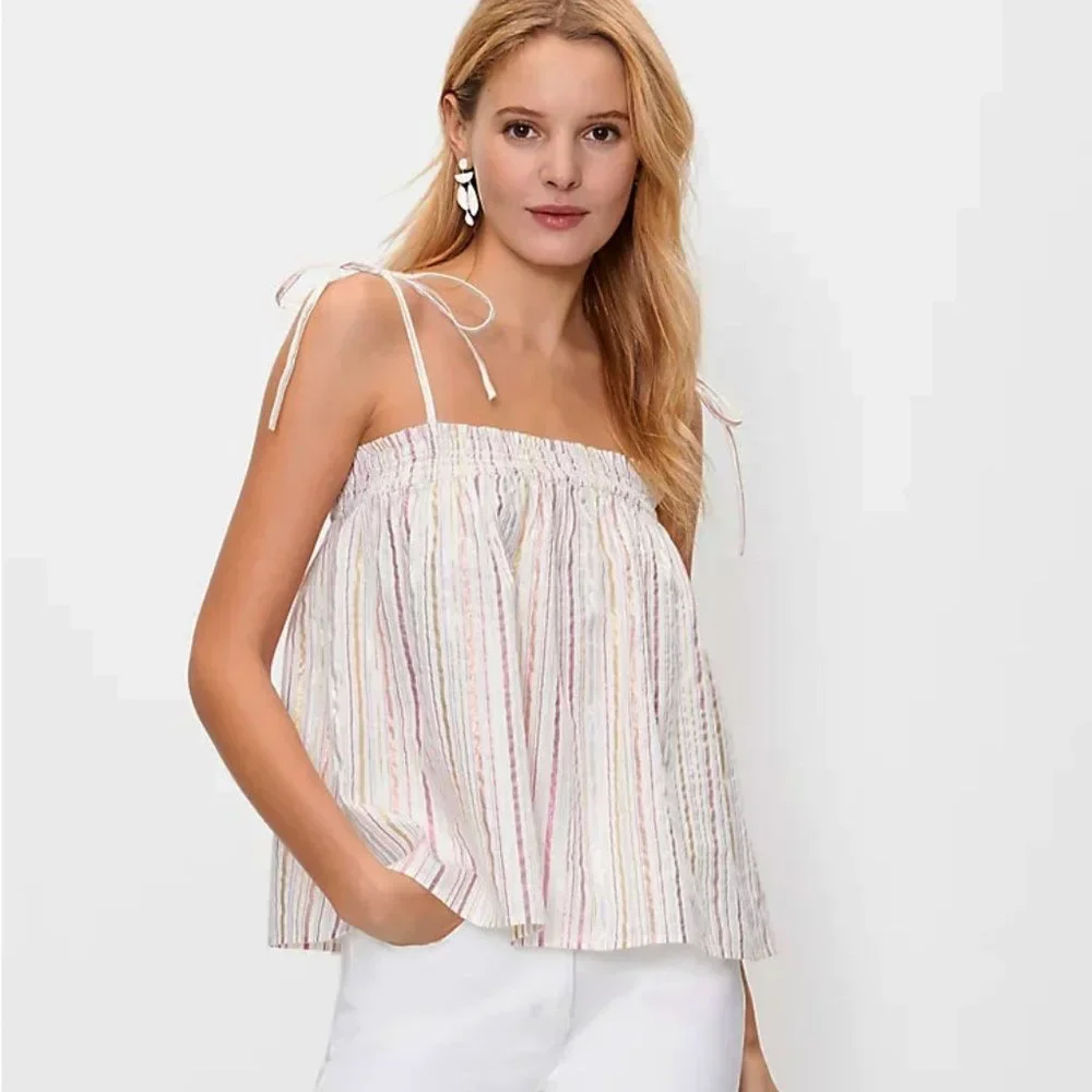 NEW Loft S Cream Pink‎ Gold Shimmer Tank Top Cottage Coquette Twee Boho Cami